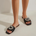 Open Toe Casual Flat Heels Women Slippers Crystal Square Buckle Slides Shoes