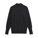 Spring Women Button Black Knitted Sweater Long Sleeves Mock Neck Female Chic Lady Tops