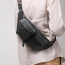 Retro Men's Leather Chest Bag Hand Grab Pattern Oblique Straddle Small Backpack