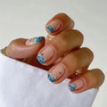 24Pcs Short Blue Sea Wave Designs Fake Nails Press on Wearable Square French Manicure Tips