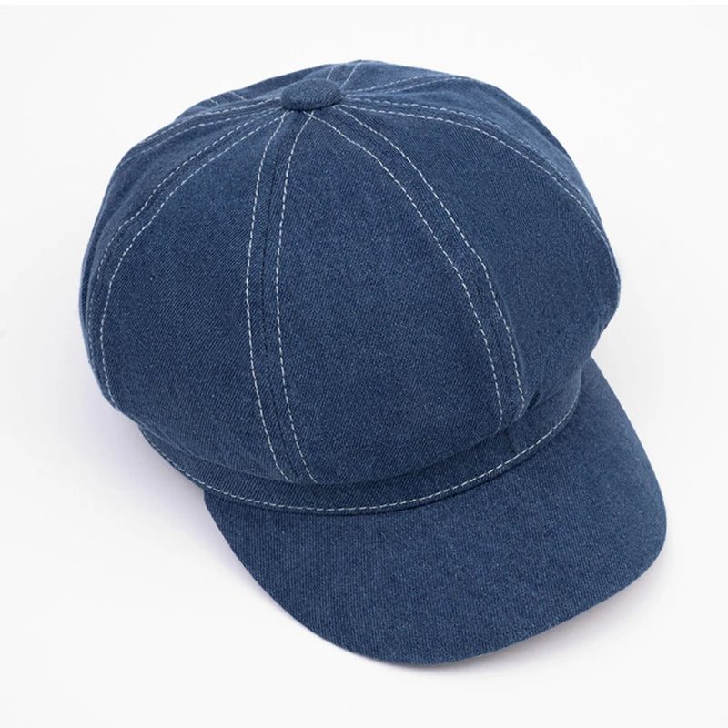 Berets Denim Octagonal Cap Artist Painter Beret Hat Male Female Flat Cap Spring Autumn Beret Cap
