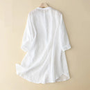 Women Linen Embroidery Blouses Half Sleeve Summer Long Shirts Breathable Female Blouses