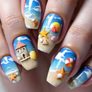 Summer Beach Press on False Nails Cloud Pattern Nails Art Medium Fake Nails Acrylic Ocean False Nails