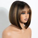 Lace Front Wigs For Women 10 Inch Straight Short Bob Wig With Bangs Ombre Brown Daily Use Wig