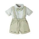 Toddler Infant Kid Baby Boy Clothes Set Little Gentleman Plaid Shirt Overalls Shorts Outfits Summer