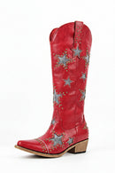 Women Embroidery Star Western Cowgirl Boots Pointed Toe Side Zipper Knee High with Heel Boots
