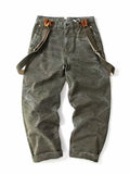 Cotton Washed Canvas Overalls - Durable Loose Straight Men's Lumberjack Casual Pants