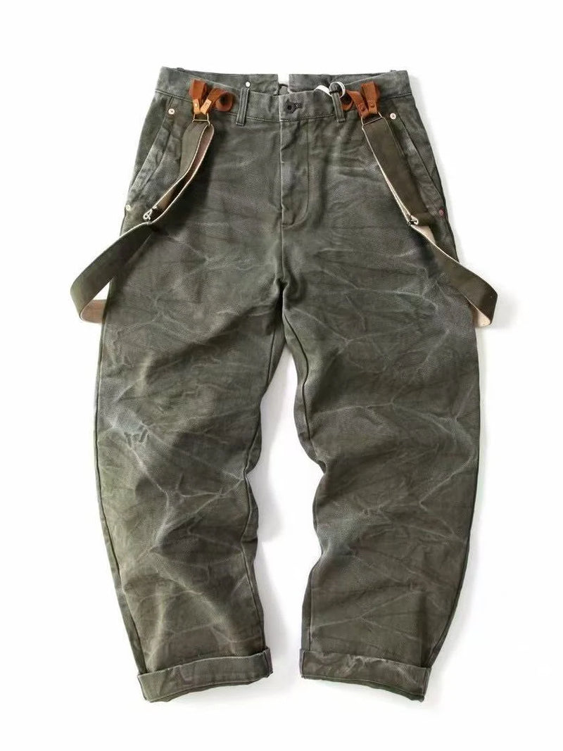 Cotton Washed Canvas Overalls - Durable Loose Straight Men's Lumberjack Casual Pants