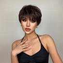 Short Brown Dark Wigs Black Natural Fluffy Pixie Cut Wig for Black Women Wig Heat Resistant Wigs