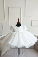 Girls Spring and Autumn New Year-Old Baby White Round Neck Sweet Princess Dress