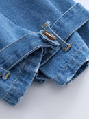 Autumn Winter Denim Belt Tie Up Waist Design Trench Coat Women's Elegant Casual Windbreaker Jacket