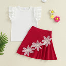 Summer Flower Kids Girls Skirt Set Outfits Kids Party Sleeve Ribbed T-shirt with Floral Skirt Toddler Clothes