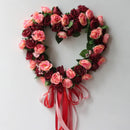 Valentines Wreath For Front Door Heart Shape Artificial Rose Flower Garland Silk Hanging Decoration