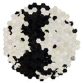 Hexagonal tiles with black and white pattern on a white background, Obroi