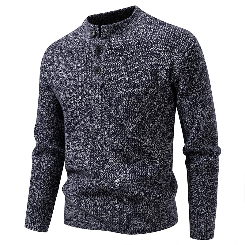 Winter Men's Knitted Pullovers Button Stand Collar Knit Sweater Men Warm Casual Sweater