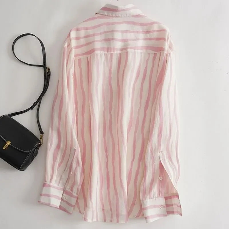 Thin Striped Women's Shirt And Blouse Collection Elegant Premium Female Tops