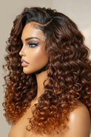 Glueless Ombre Brown 26 Long Soft Natural Preplucked kinky Curly 180Density Lace Front Wig For Women