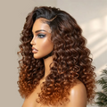 Glueless Ombre Brown 26 Long Soft Natural Preplucked kinky Curly 180Density Lace Front Wig For Women