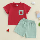 Summer Toddler Baby Boys Shorts Set Embroidery Watermelon T-shirt Striped Shorts Outfit Clothes