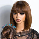 Chocolate Brown Short Straight Bob Human Hair Wig With Bangs For Women Glueless Bob Wig