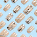 24Pcs Glitter French Press on Nails Short Square Acrylic False Nails with Flower Diamonds Sweet Cool Black Fake Nails
