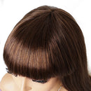 Human Hair Wigs Full Wig with Bang Brown Straight Wig