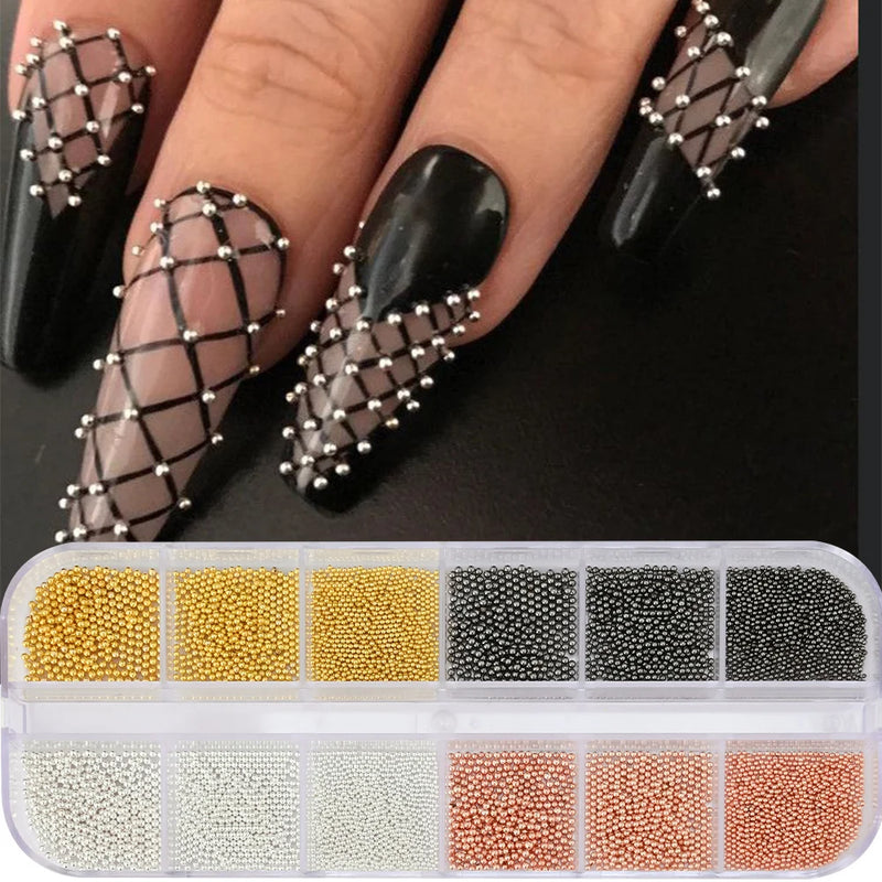 Gold Caviar Beads Nail Charms Mini Round Beads Nail Decoration DIY Nail