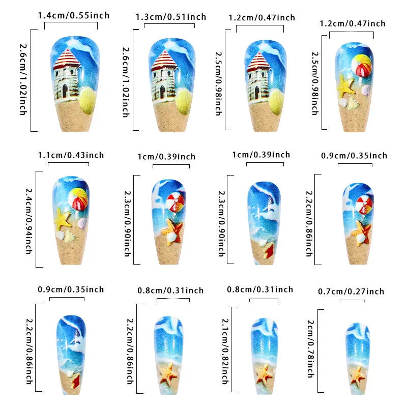 Summer Beach Press on False Nails Cloud Pattern Nails Art Medium Fake Nails Acrylic Ocean False Nails