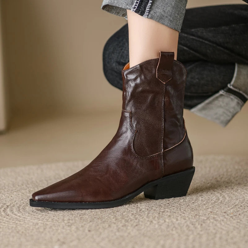 Retro Ankle Boots For Women Leather Winter Shoes Low Heels Short Motorcycle Boot Female