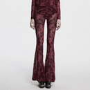 Women Gothic Crescent Hollowed Moon Mesh Flare Pants Crotch Pleat Design Trousers