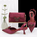Green Rhinestone Comfortable high heel shoe And Bag Pointed-Toe Shoes For Women