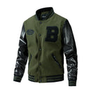 Autumn And Winter Cloth Padded Jacket  Baseball Collar Leather Sleeve Jacket Flower Wool Large Size Varsity Jacket