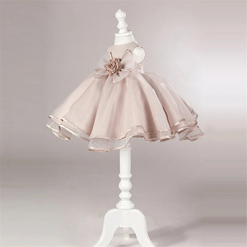 Sleeveless Girl Bow Dress Kids Baby Princess Clothes Solid O-Neck Dresses Summer Children