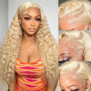 Blonde Curly Human Hair Wig – 38 Inch 13x4 HD Lace Front, 200% Density, Pre-Plucked Hairline with Baby Hair