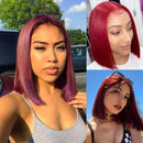 Burgundy Bob Wig Human Hair, HD Lace Front Straight Wig High Density Hair