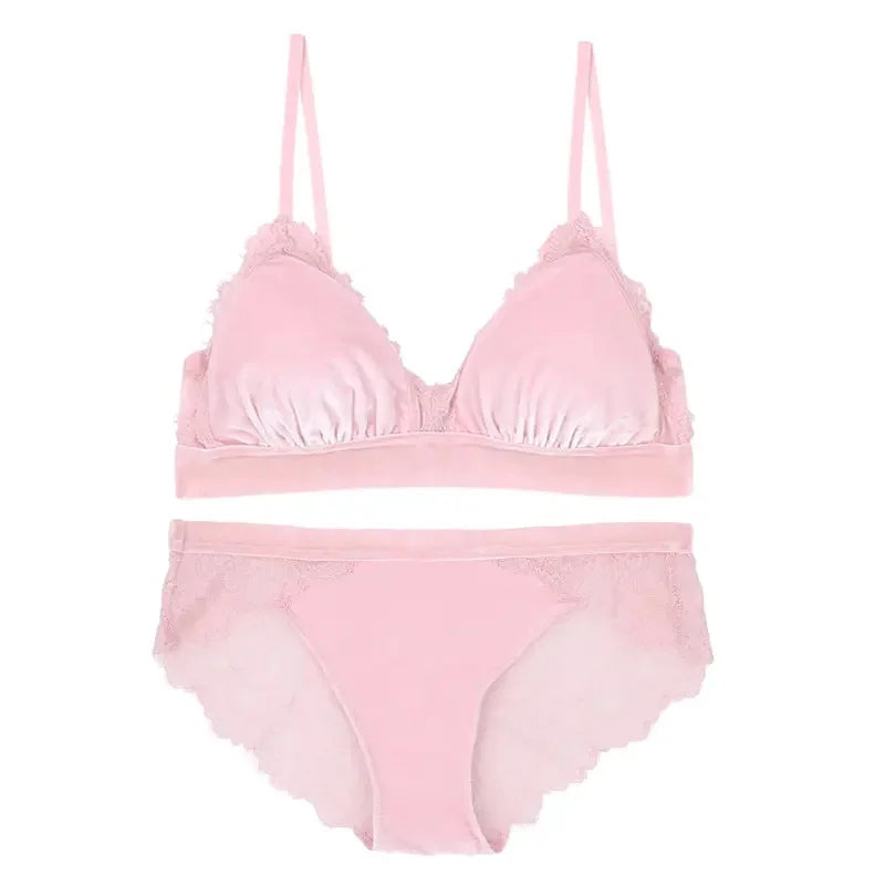 Winter Velvet Wire Free Push up Bra Set Beautiful Lace Bra Panty Set