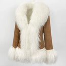Autumn Winter Women Coat Real Natural Fur Turn-down Collar Jacket Thick Warm Casual Overwear
