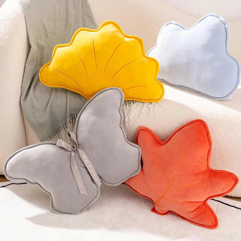 Home Decor Cushion Simple Style Maple Leaf Ginkgo Butterfly Cloud Shape Throw Pillow Office Sofa Decoration  Soft