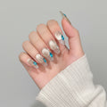Handmade Press On Nails With Ice Clear Blue Almond Nail Tips With Tears Rhinestone Wearable Detachable