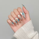 Handmade Press On Nails With Ice Clear Blue Almond Nail Tips With Tears Rhinestone Wearable Detachable