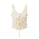 Cream-colored lace-up tank top on a white background, Obroi