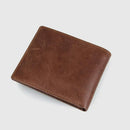 Brown leather wallet on a light gray background with 'Obroi' branding.