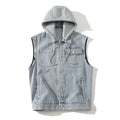 Men Spring Summer Autumn Denim Vest Jacket Teenagers Black Leisure Hooded Vests Coat Waistcoat