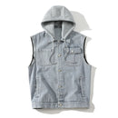 Men Spring Summer Autumn Denim Vest Jacket Teenagers Black Leisure Hooded Vests Coat Waistcoat