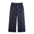 Women Embroidery Wide Leg Pants Patch Pockets Vintage Casual Female Trousers
