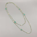 Faceted Cut Irregular Aqua Quartz Long Necklace Freshwater Pearls Crystals And Hammered Gold Beads