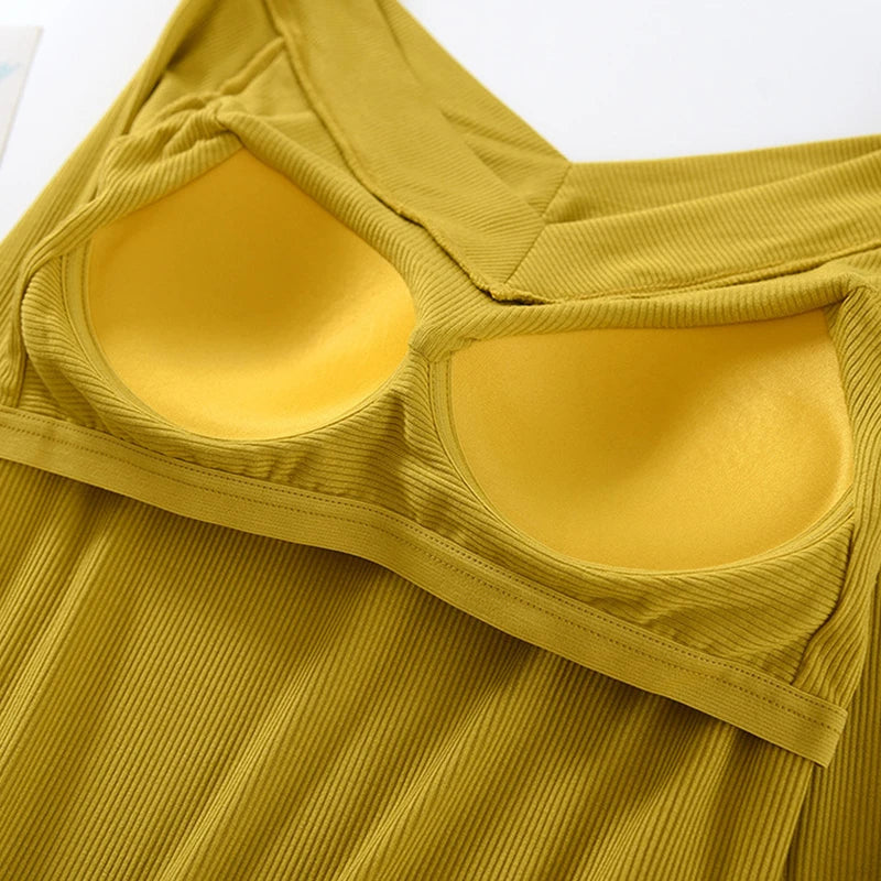 Ribbed Backless Bra T-Shirts For Women Tops Tee Casual