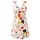 Floral Dress Women V Back Lacing Up Bow Waist A-line Short Tank Dresses Summer