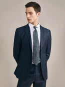 Men Luxury Suits Set Wool Cashmere Deep Blue Plaid Blazer Pant Slim Fit Wedding Groom Wear