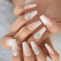 Metallic Stone Faux Ongles Gray Rhinestones Decorative Extra Long Ballerina Designed Tips for Lady